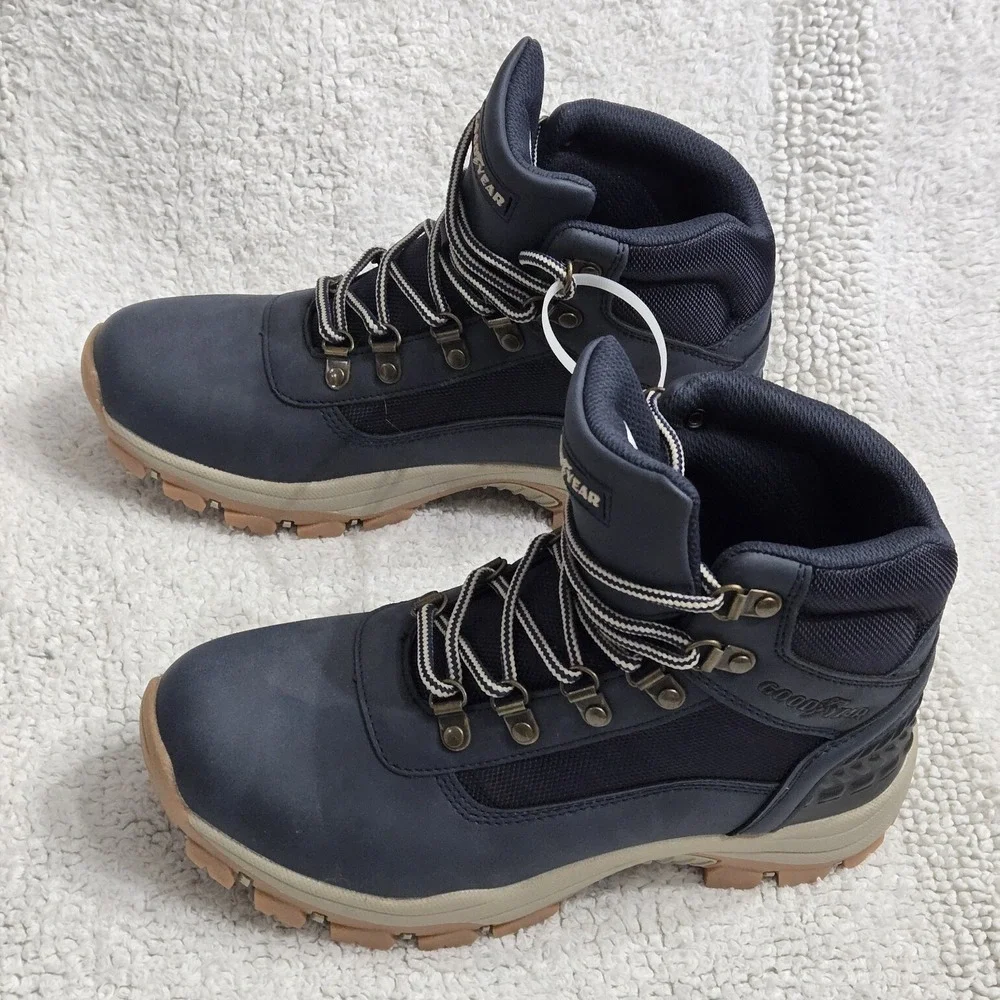 Goodyear Montana Waterproof Boots Mens Sz 7.5 Blue Lace Up Workwear Hiking Shoes